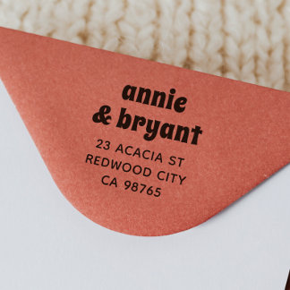 Retro Groovy Couple Names Chic Boho Return Address Rubber Stamp