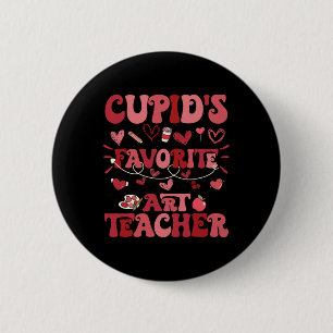 Retro Groovy Cupid's Favorite Art Teacher Valentin 6 Cm Round Badge