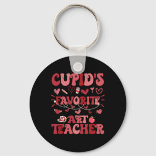 Retro Groovy Cupid's Favorite Art Teacher Valentin Key Ring