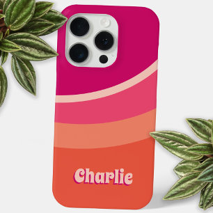 Retro Groovy Curve Pink Orange Personalised iPhone 15 Pro Case