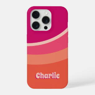 Retro Groovy Curve Pink Orange Personalised iPhone 15 Pro Case