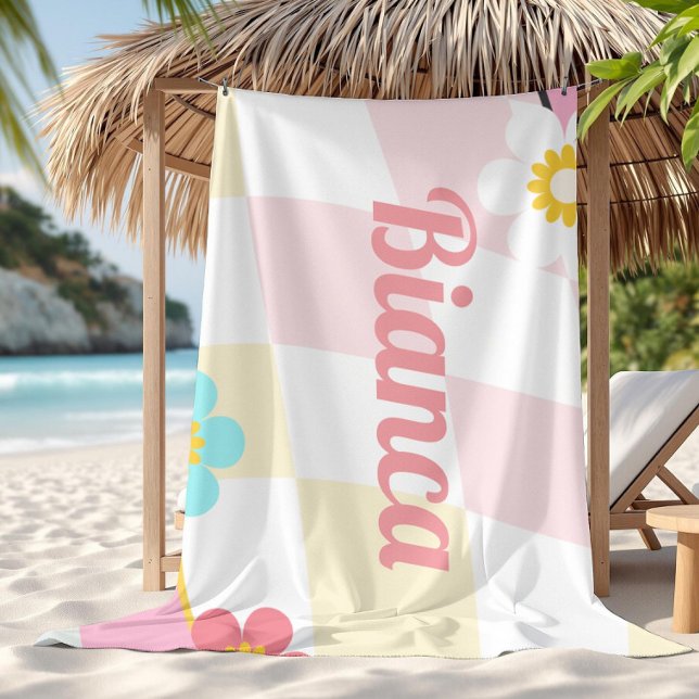 Retro Groovy Custom name Beach towel Bridesmaid  (Creator Uploaded)