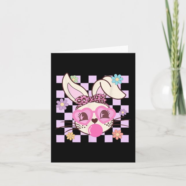 Retro Groovy Cute Easter Bunny Rabbit Happy Easter Card (Front)