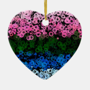 Retro Groovy Cute Floral Omniromantic Pride Flag Ceramic Ornament