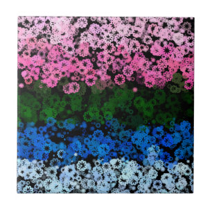 Retro Groovy Cute Floral Omniromantic Pride Flag Ceramic Tile