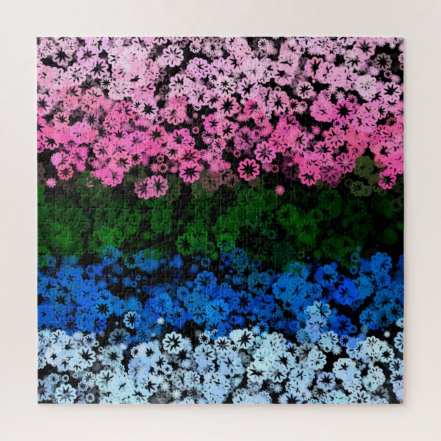 Retro Groovy Cute Floral Omniromantic Pride Flag Jigsaw Puzzle (Vertical)