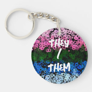 Retro Groovy Cute Floral Omniromantic Pride Flag Key Ring