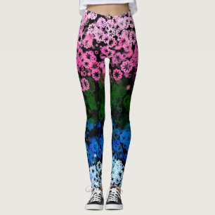 Retro Groovy Cute Floral Omniromantic Pride Flag Leggings