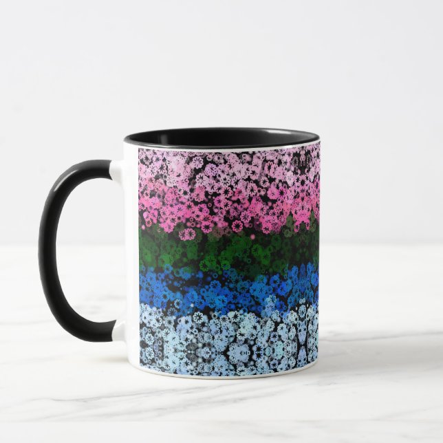 Retro Groovy Cute Floral Omniromantic Pride Flag Mug (Left)
