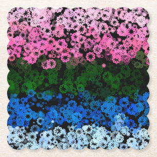 Retro Groovy Cute Floral Omniromantic Pride Flag Paper Coaster