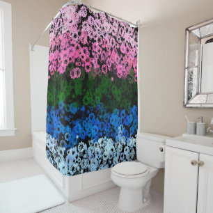 Retro Groovy Cute Floral Omniromantic Pride Flag Shower Curtain