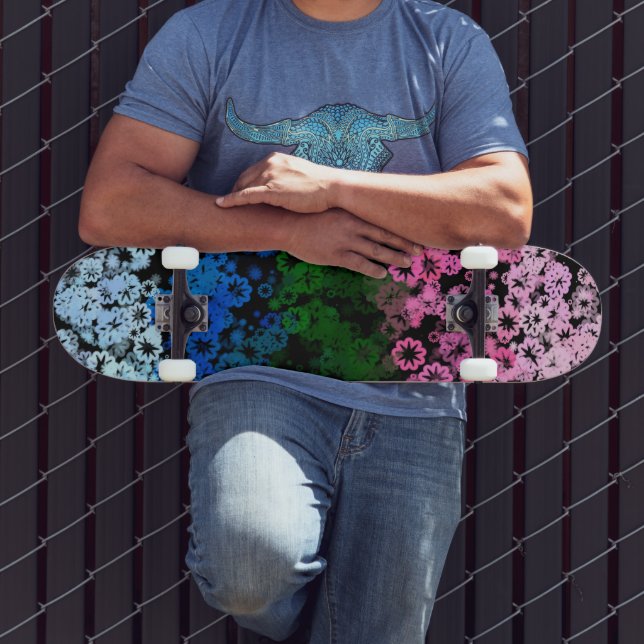 Retro Groovy Cute Floral Omniromantic Pride Flag Skateboard (Outdoor 3)