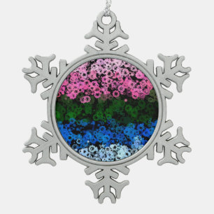 Retro Groovy Cute Floral Omniromantic Pride Flag Snowflake Pewter Christmas Ornament