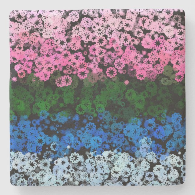 Retro Groovy Cute Floral Omniromantic Pride Flag Stone Coaster (Front)