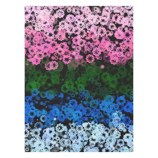 Retro Groovy Cute Floral Omniromantic Pride Flag Tablecloth (Front)