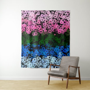 Retro Groovy Cute Floral Omniromantic Pride Flag Tapestry