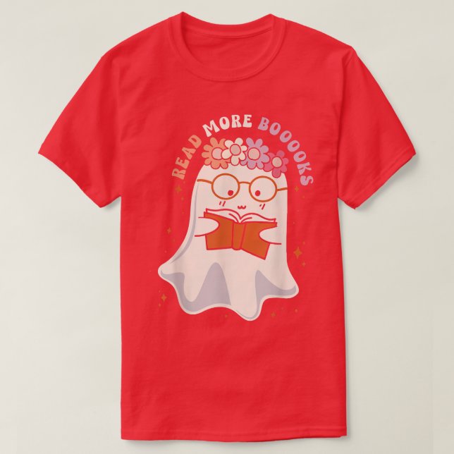 Retro Groovy Cute Ghost Read more boooooks Hallowe T-Shirt (Design Front)