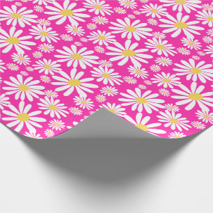 Retro Groovy Daisies Spring Daisy Pattern Pink   Wrapping Paper