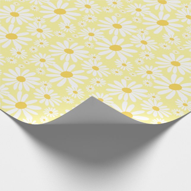 Retro Groovy Daisies Spring Pattern Pastel Yellow Wrapping Paper (Corner)
