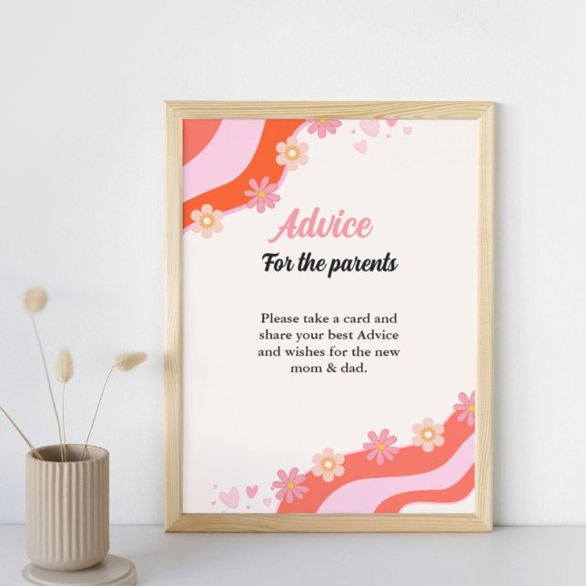 Retro Groovy Daisy baby shower ADvice Parents Sign (Creator Uploaded)