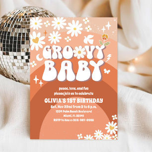 Retro Groovy Daisy Birthday Invitation