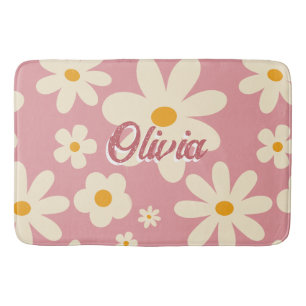 Retro groovy daisy boho desert pink bath mat