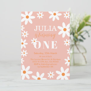 Retro Groovy Daisy Boho Girl 1st Birthday Party Invitation