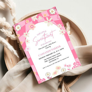 Retro Groovy Daisy Boho Valentine Baby Shower Invitation