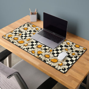 Retro Groovy Daisy Chequerboard Personalised Name Desk Mat