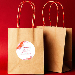 Retro Groovy daisy & Heart Valentine Baby Shower  Classic Round Sticker