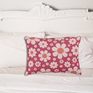 Retro Groovy Daisy Pattern Pink Orange Decorative Cushion