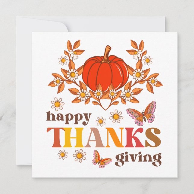 Retro Groovy Daisy Pumpkin Hippie Thanksgiving Card (Front)