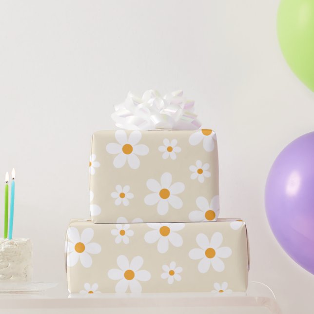 Retro Groovy Daisy Tan Birthday gift Wrapping Pape Wrapping Paper (Party Gifts)