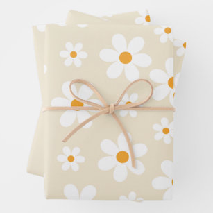 Retro Groovy Daisy Tan Birthday gift Wrapping Paper Sheet