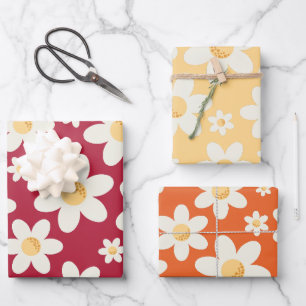 Retro groovy daisy  wrapping paper sheet