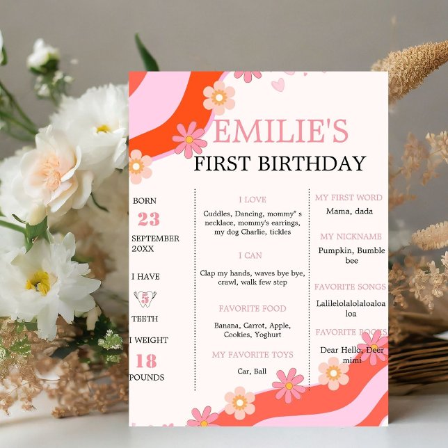 Retro Groovy DaisyBaby 1st Birthday Milestone Sign (Creator Uploaded)