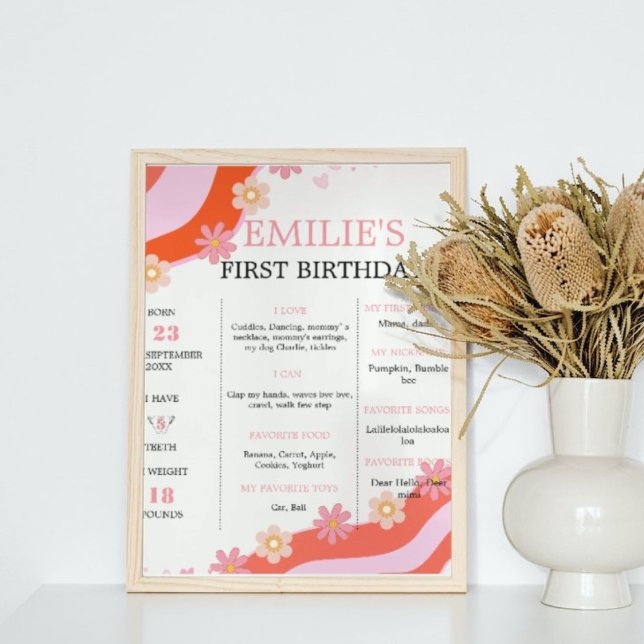 Retro Groovy DaisyBaby 1st Birthday Milestone Sign (Creator Uploaded)