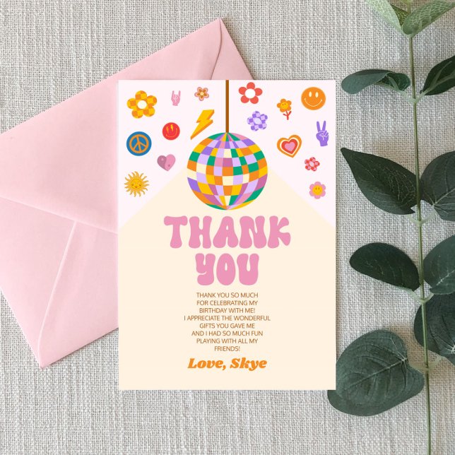 Retro Groovy Disco Ball Birthday Party Thank You Card (Creator Uploaded)