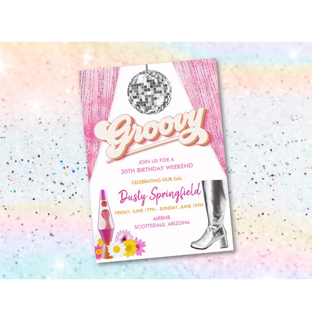 Retro Groovy Disco Birthday Weekend Itinerary  Invitation (Creator Uploaded)