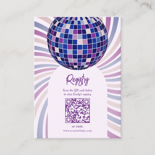 Retro Groovy Disco Bridal Shower Registry QR code Enclosure Card (Front)