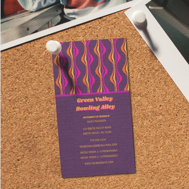 Retro Groovy Disco Purple Print Business Card (Creator Uploaded)