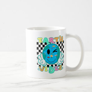 Retro Groovy Earth Vibes Earth Smile Womens Girls Coffee Mug