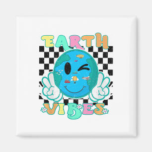 Retro Groovy Earth Vibes Earth Smile Womens Girls Magnet