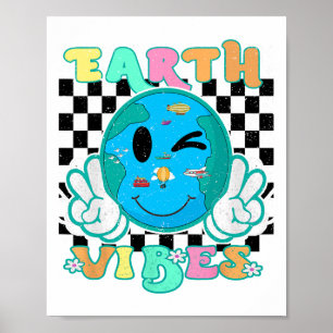 Retro Groovy Earth Vibes Earth Smile Womens Girls Poster