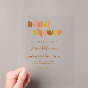 Retro Groovy Earthy Transparent Fall Bridal Shower Acrylic Invitations
