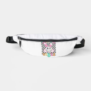 Retro Groovy Easter Vibes Bunny Checkered Smile Wo Bum Bags