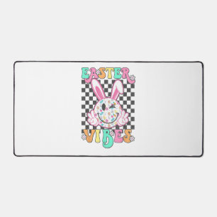 Retro Groovy Easter Vibes Bunny Checkered Smile Wo Desk Mat