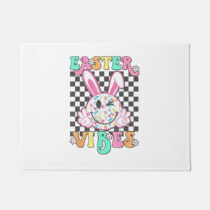 Retro Groovy Easter Vibes Bunny Chequered Smile Wo Doormat