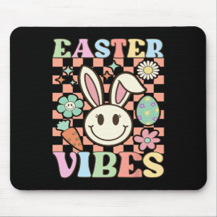 Retro Groovy Easter Vibes Bunny Chequered Smile Wo Mouse Pad