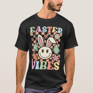 Retro Groovy Easter Vibes Bunny Chequered Smile Wo T-Shirt